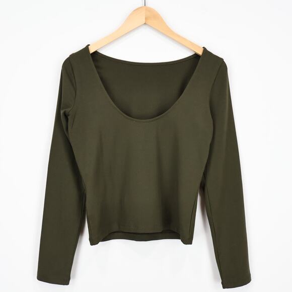 NWT Madewell Long-Sleeve Scoopback Cotton Jersey Stretch Tee Olive Green Medium - Picture 3 of 9